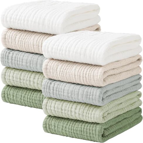 Konssy 10-Pack Muslin Baby Burp Cloths Sets for Baby Girls and Boys, 100% Cotton Soft & Absorbent Burp Rags for Newborn & Infant in Saudi Arabia