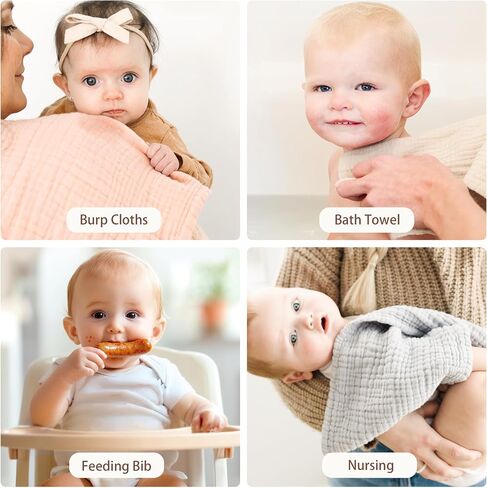 Konssy 10-Pack Muslin Baby Burp Cloths Sets for Baby Girls and Boys, 100% Cotton Soft & Absorbent Burp Rags for Newborn & Infant in Saudi Arabia
