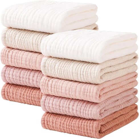 Konssy 10-Pack Muslin Baby Burp Cloths Sets for Baby Girls and Boys, 100% Cotton Soft & Absorbent Burp Rags for Newborn & Infant in Saudi Arabia