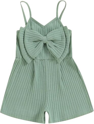 Toddler Girl Summer Clothes Sleeveless Romper Solid Jumpsuit Shorts Overalls Ribbed Halter One Piece Outfit in Kuwait
