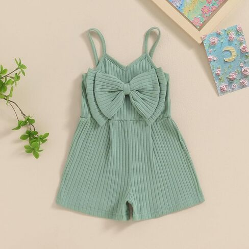 Toddler Girl Summer Clothes Sleeveless Romper Solid Jumpsuit Shorts Overalls Ribbed Halter One Piece Outfit in Kuwait