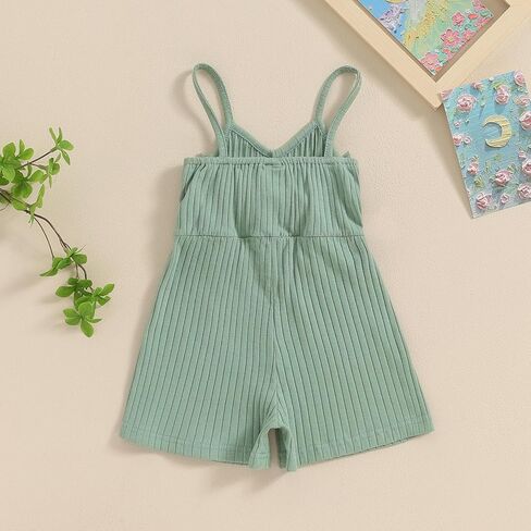 Toddler Girl Summer Clothes Sleeveless Romper Solid Jumpsuit Shorts Overalls Ribbed Halter One Piece Outfit in Kuwait