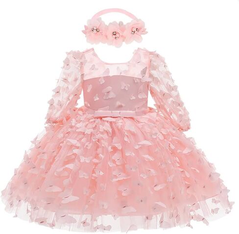 OBEEII Baby Girls 3D Butterfly Tutu Dress Long Sleeve Bowknot Princess Flower Girl Dress Infant Baptism Birthday Party Dress in Saudi Arabia