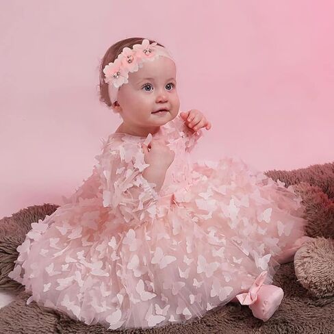 OBEEII Baby Girls 3D Butterfly Tutu Dress Long Sleeve Bowknot Princess Flower Girl Dress Infant Baptism Birthday Party Dress in Saudi Arabia