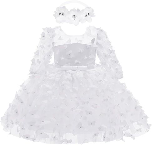 OBEEII Baby Girls 3D Butterfly Tutu Dress Long Sleeve Bowknot Princess Flower Girl Dress Infant Baptism Birthday Party Dress in Saudi Arabia