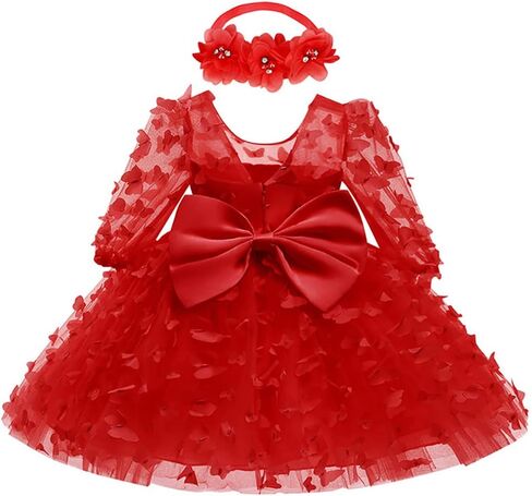 OBEEII Baby Girls 3D Butterfly Tutu Dress Long Sleeve Bowknot Princess Flower Girl Dress Infant Baptism Birthday Party Dress in Saudi Arabia