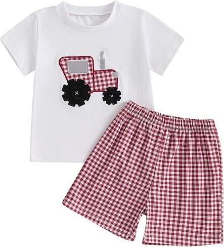 Toddler Baby Boy Summer Outfits Short Sleeve Fire Truck Embroidery T-Shirt + Short Pants 2Pcs Set Casual Clothes in Saudi Arabia