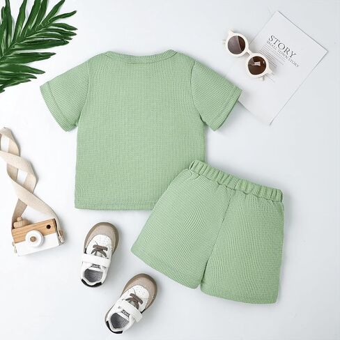 Baby Boy Clothes Toddler Summer Outfits Cute Dinosaur T-Shirt Tops + Casual Pocket Shorts Set 12 Months-4 Years Old in Saudi Arabia
