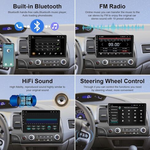 8 Core 6G+128G Carplay and Android auto Radio for Honda Civic 2006-2011, Rimoody Car Stereo with Android 13 GPS WiFi Mirror Link 59-UI Themes DSP-36 10.1'' Touchscreen Bluetooth FM/RDS Backup Camera in Kuwait