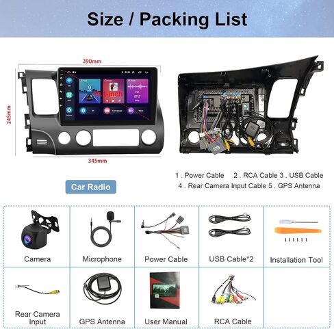 8 Core 6G+128G Carplay and Android auto Radio for Honda Civic 2006-2011, Rimoody Car Stereo with Android 13 GPS WiFi Mirror Link 59-UI Themes DSP-36 10.1'' Touchscreen Bluetooth FM/RDS Backup Camera in Kuwait