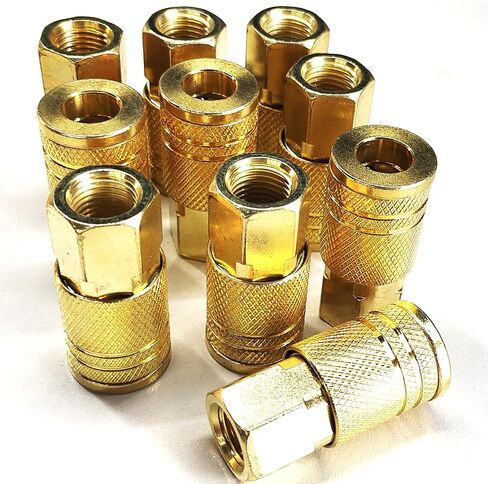 1/4-Inch Brass Female Industrial Couplers, 10 Pcs 1/4 Inch Air Hose Fittings Quick Connect for Air Hose Accessories - NPT Internal Couplers for Professional Job Sites Automotive Shops in Saudi Arabia