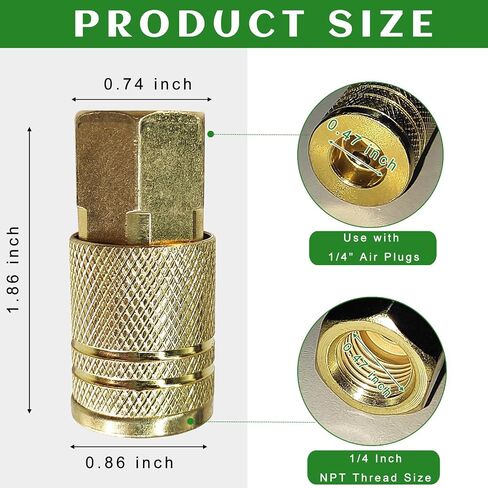 1/4-Inch Brass Female Industrial Couplers, 10 Pcs 1/4 Inch Air Hose Fittings Quick Connect for Air Hose Accessories - NPT Internal Couplers for Professional Job Sites Automotive Shops in Saudi Arabia