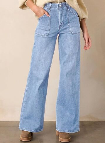 Astylish Women‘s High Waisted Straight Leg Jeans Stretchy Wide Leg Jeans Trendy Denim Pants in Saudi Arabia