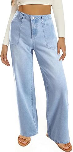 Astylish Women‘s High Waisted Straight Leg Jeans Stretchy Wide Leg Jeans Trendy Denim Pants in Saudi Arabia