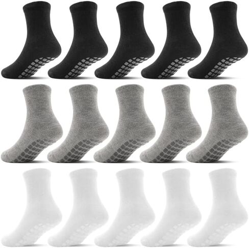 Toddler Grip Socks 15 Pairs, Non Slip Baby Socks with Grippers for Boys Girls Crew Anti Skid Kids Socks 0-7 Years in Kuwait