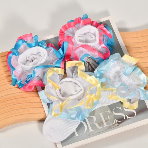 Baby Girls Two Tone Blue Lace Ruffle Socks, Double Frilly Fancy Dress Socks for Toddler Girls 1T-3T/4T-6T/6-8T in Kuwait