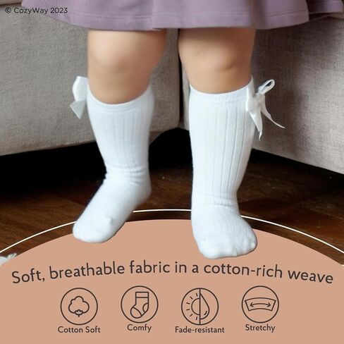 CozyWay Baby & Toddler Knee High Socks With Grippers Non Slip Grip Socks for Girls Soft Comfy Cotton - Multi Color - 5 Pack in Kuwait