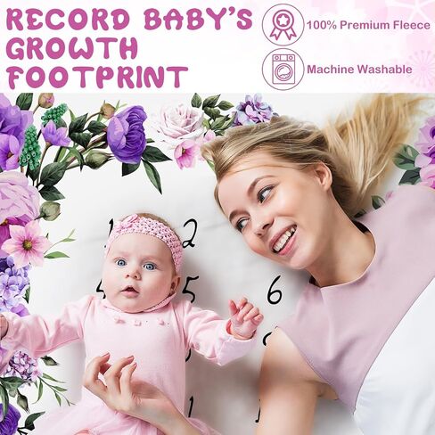 Chumia Baby Monthly Milestone Blanket Floral for Baby Girl Growth Soft 59"x39" Photo Prop 1 Month Age Pink Calendar Blanket Newborn Shower Gifts Nursery Decor with 2 Felt Wreath Frame(Pink,Flower) in Saudi Arabia
