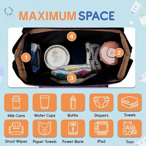 Baby Diaper Bag Backpack is a large, water-resistant lavender | purple travel diaper tote for moms and dads, featuring spacious compartments and a multi-function, easy-use design. in Saudi Arabia