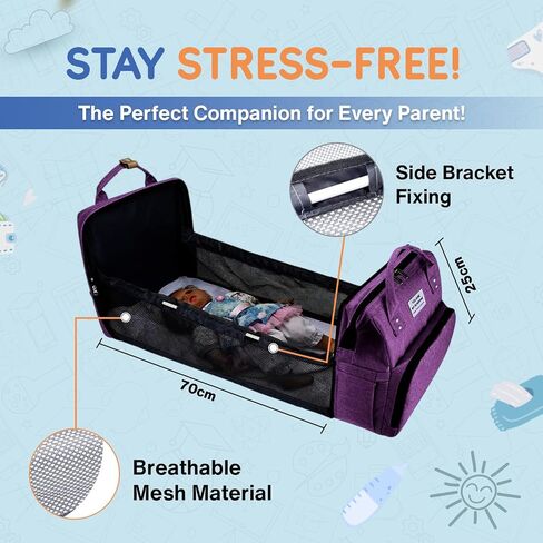 Baby Diaper Bag Backpack is a large, water-resistant lavender | purple travel diaper tote for moms and dads, featuring spacious compartments and a multi-function, easy-use design. in Saudi Arabia