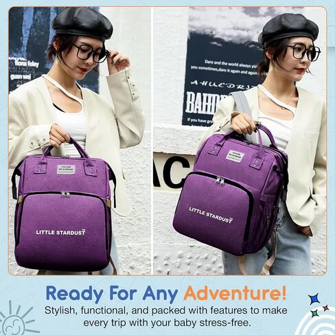 Baby Diaper Bag Backpack is a large, water-resistant lavender | purple travel diaper tote for moms and dads, featuring spacious compartments and a multi-function, easy-use design. in Saudi Arabia