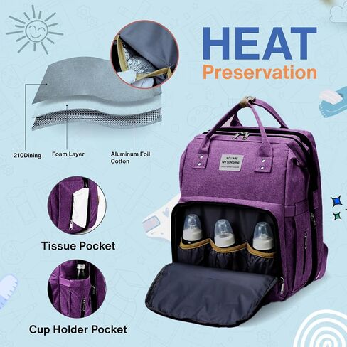 Baby Diaper Bag Backpack is a large, water-resistant lavender | purple travel diaper tote for moms and dads, featuring spacious compartments and a multi-function, easy-use design. in Saudi Arabia