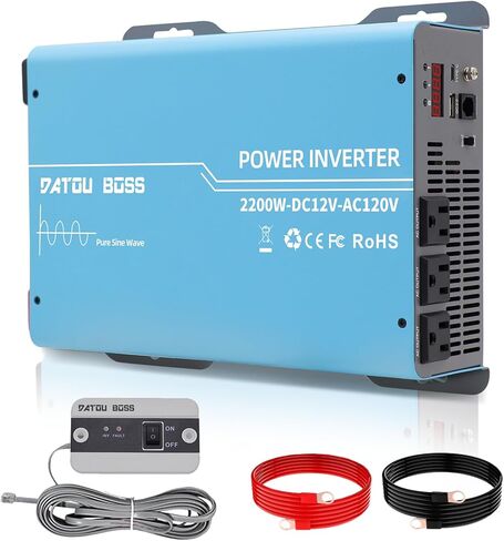 DATOUBOSS Power Inverter 2400W Pure Sine Wave Inverter 12V to 110V 120V AC Converter, 1200 Watt Power Inverters with 3 AC AC Outlets and USB & Type-C for Car, RV, Home, Truck, Off-Grid Solar in Kuwait