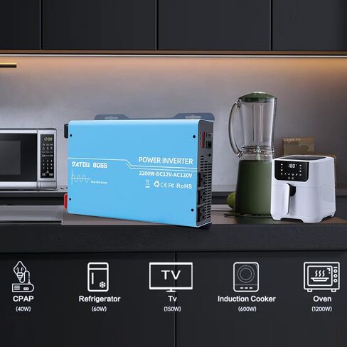 DATOUBOSS Power Inverter 2400W Pure Sine Wave Inverter 12V to 110V 120V AC Converter, 1200 Watt Power Inverters with 3 AC AC Outlets and USB & Type-C for Car, RV, Home, Truck, Off-Grid Solar in Kuwait