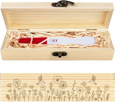 CHGCRAFT Pregnancy Test Keepsake Box Hummingbirds Wooden Pregnancy Announcement Gifts Box with Raffia Ribbon and Lock Announcement Gifts for Dad Husband, 8x2x1.2inch in Kuwait