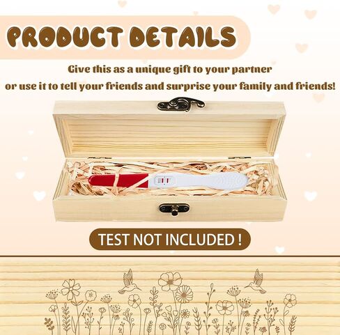 CHGCRAFT Pregnancy Test Keepsake Box Hummingbirds Wooden Pregnancy Announcement Gifts Box with Raffia Ribbon and Lock Announcement Gifts for Dad Husband, 8x2x1.2inch in Kuwait