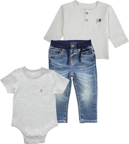 3-Piece Unisex Baby Matching Jeans and T-shirts Set - Casual Coordinated Outfit - Denim Pant and Tees Bundle in Kuwait