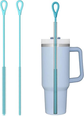 Silicone Straw Cleaner Brush for Stanley, Straw cleaner brush extra long, 6mm+9mm Wide Drinking Straws Cleaning Brush for Sippy Cup, Water Bottle and Tubes (Blue) in Saudi Arabia