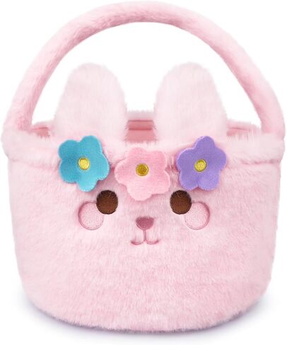 Easter Basket - Easter Baskets for Kids, Pink Plush Easter Bunny Baskets, Empty Easter Basket for Boys, Cute Kids Bunny Basket for Girls Easter Gifts Easter Decoration in Saudi Arabia