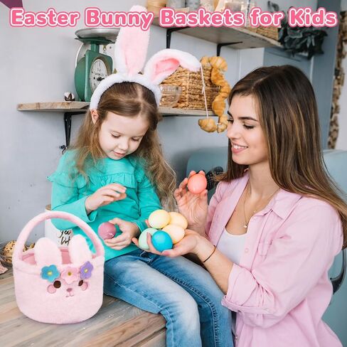 Easter Basket - Easter Baskets for Kids, Pink Plush Easter Bunny Baskets, Empty Easter Basket for Boys, Cute Kids Bunny Basket for Girls Easter Gifts Easter Decoration in Saudi Arabia
