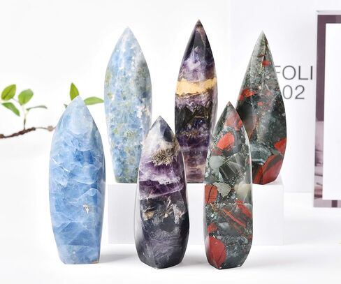 JIC Gem Large Lemon Quartz Obelisk Natural Healing Crystal Point 4 Sides Spiral Tower Energy Gemstone Home Decor 1.1-1.7 Lbs in Kuwait