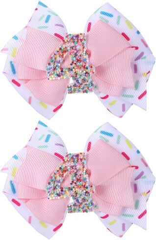 2pcs Birthday Hair Bow for Baby Girls, Sprinkle Confetti 2nd Birthday Decorations for Girl, Ice Cream Party Theme Bow Clips for Baby Girls Pink Hair Accessories, Happy 2nd Birthday Girl Hair Bow Clips in Saudi Arabia