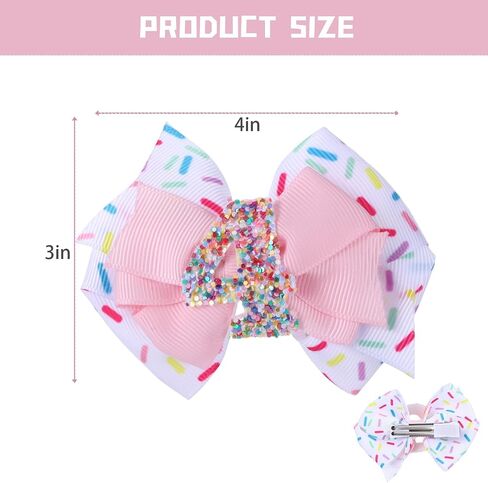 2pcs Birthday Hair Bow for Baby Girls, Sprinkle Confetti 2nd Birthday Decorations for Girl, Ice Cream Party Theme Bow Clips for Baby Girls Pink Hair Accessories, Happy 2nd Birthday Girl Hair Bow Clips in Saudi Arabia