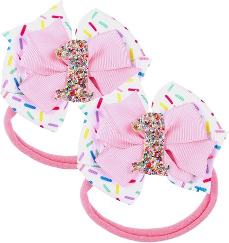 2pcs 2nd Birthday Hair Bow for Baby Girls, Sprinkle Confetti 2nd Birthday Decorations, Ice Cream Party Theme Bow Clips, Pink Hair Accessories in Saudi Arabia
