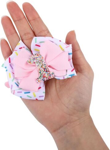2pcs 2nd Birthday Hair Bow for Baby Girls, Sprinkle Confetti 2nd Birthday Decorations, Ice Cream Party Theme Bow Clips, Pink Hair Accessories in Saudi Arabia