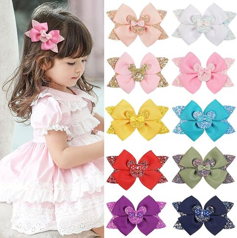 4.5 Inch Cute Mouse Ears Sequins Bows Hair Clips For Baby Girls, Toddler, Kids and Young Women Birthday Party Wedding Christmas Occasions Set of 2 (B- Coral Pink) in Kuwait