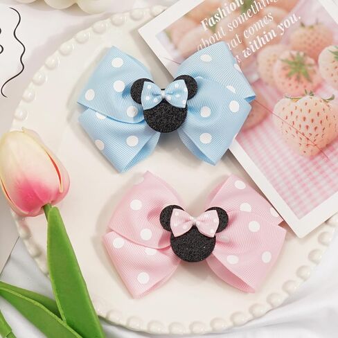 4.5 Inch Cute Mouse Ears Sequins Bows Hair Clips For Baby Girls, Toddler, Kids and Young Women Birthday Party Wedding Christmas Occasions Set of 2 (B- Coral Pink) in Kuwait