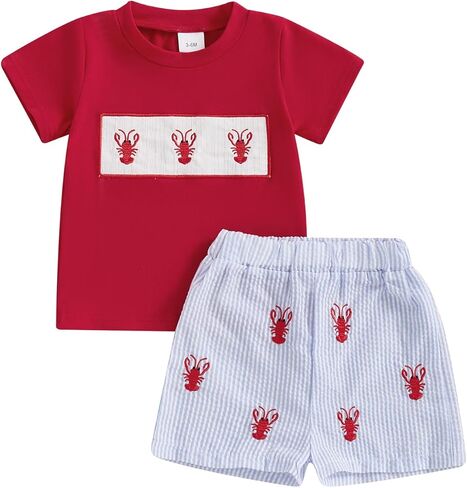 Toddler Baby Boy Girl Crawfish Outfit Lobster Short Sleeve T-Shirt Tops Shorts Set Baby Summer Clothes in Saudi Arabia
