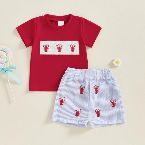 Toddler Baby Boy Girl Crawfish Outfit Lobster Short Sleeve T-Shirt Tops Shorts Set Baby Summer Clothes in Saudi Arabia
