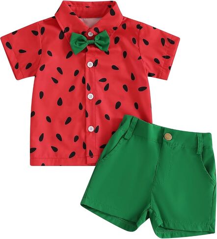 Toddler Boy Watermelon Shorts Sets Infant Baby 2Pcs Summer Outfits Button Down Short Sleeve T Shirts with Shorts Set in Saudi Arabia
