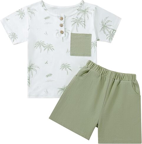 Toddler Baby Boy Summer Outfit Short Sleeve T Shirt Shorts Outfits Infant Beach Casual 2Pcs Clothes Set 1-5 Years in Kuwait