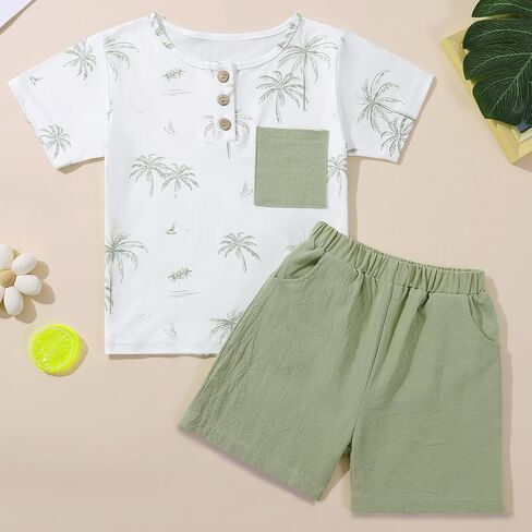 Toddler Baby Boy Summer Outfit Short Sleeve T Shirt Shorts Outfits Infant Beach Casual 2Pcs Clothes Set 1-5 Years in Kuwait