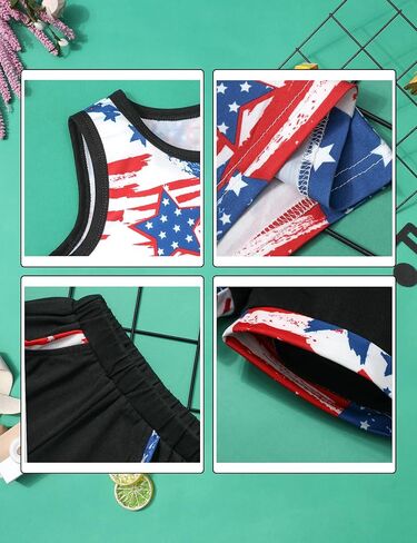 Migu 4th of July Boy Outfit Summer Summer ، Star Stripe Sleveless Top+Short Pants 2PCs in Kuwait