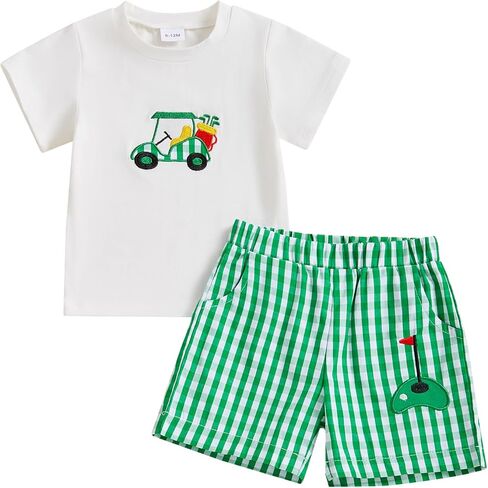 Suolongsama Toddler Baby Boy Golf Outfit Short Sleeve T-shirt Top and Shorts Set Golf Birthday 2Pcs Summer Clothes in Saudi Arabia