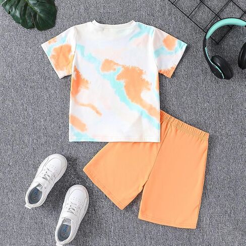 Kid Toddler Baby Boys Clothes Tie-dye Palm Leaf Top 2Pcs Summer Shorts Set in Saudi Arabia