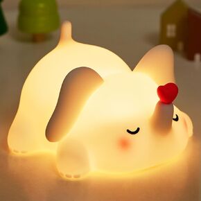Luditek Sweet Heart Elephant Night Light for Kids, 3 Levels Brightness Silicone Rechargeable Touch Nursery Lamp, Cute Decor for Bedroom Home Bedside, Christmas Birthday Gifts for Women Kids Girls Baby
